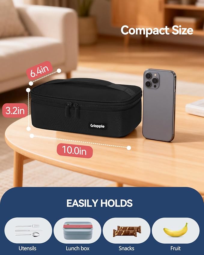 Gloppie Small Lunch Bag for Adults & Kids - Compact Insulated Lunch Box, Durable & Food-Grade Lining | Portable Cooler for Work, School, Travel (Black Honeycomb)