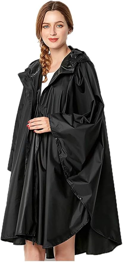 NUUR Rain Poncho for Women Adults Unisex Hooded Zipper Raincoat Waterproof Reusable Hiking Rain Coat with Pockets