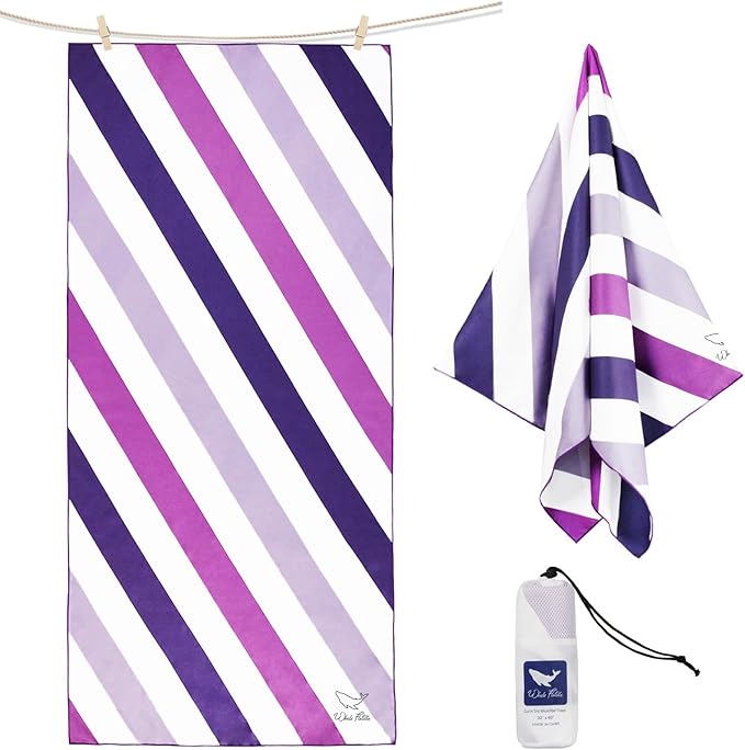 Whale Flotilla Quick Dry Beach Towel Oversized (35"x70"), Microfiber Sand-Free Beach Towels, Extra Large Compact Pool Travel Accessories, Purple