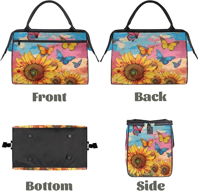Sunflowers Butterfly Overnight Weekender Bag for Women Men Travel Duffel Bags Waterproof Luggage Carry on Sports Yoga Gym Bag