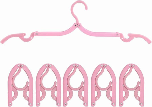 6PCS Portable Folding Clothes Hangers Clothes Drying Rack for Travel (Pink)