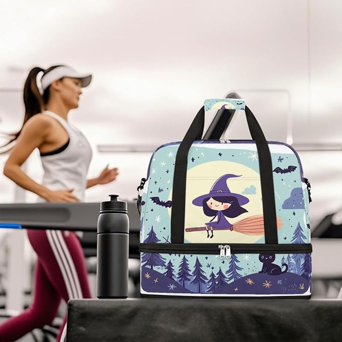 Cute Halloween Sports Duffel Bag Lightweight Gym Bag with Shoe Compartment Waterproof Travel Weekender Bag for Women and Men