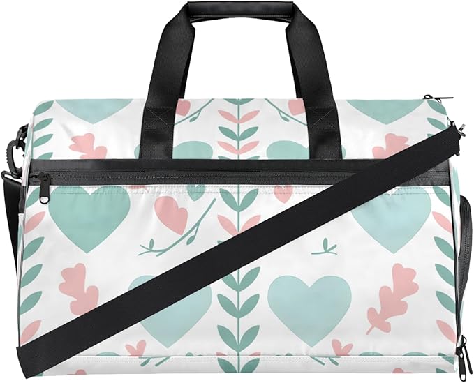 Gym Bag with Shoes Compartment, Duffle Bag for Travel, Sports, Fitness,Workout,Heart-shaped Pattern Printed