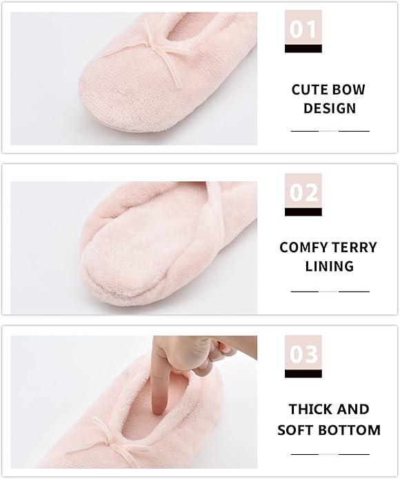 DICUIRD Women's Ballerina Slippers Lightweight House Slippers with Stretchable Heel Design