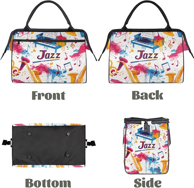Jazz Overnight Weekender Bag for Women Men Travel Duffel Bags Waterproof Luggage Carry on Sports Yoga Gym Bag