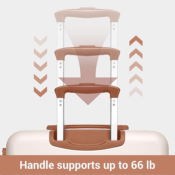 Kono 28 Inch Large Suitcase, Expandable for Long Trips, Impact-Resistant ABS+PC & Silent Wheels, Black, Lightweight Hardshell Luggage, Smooth Rolling Spinner Suitcase for Travel，Cream/Brown