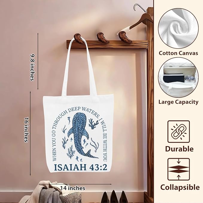 Floral Beach Whale Shark Gifts Jellyfish Christian Canvas Tote Bag for Work Totes for Women Christmas Bible
