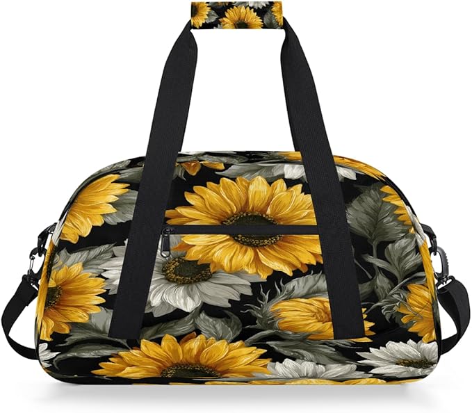 Kids Duffle Bag Girls Boys Yellow Gray Sunflowers Art Weekender Overnight Bag,Lightweight Duffel Bags for Traveling Gym Sport Dance