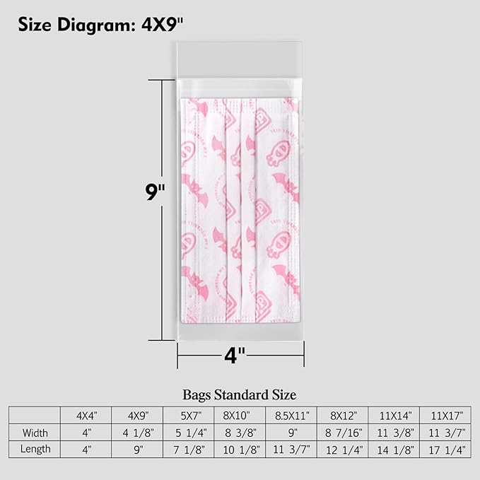 Mat Board Center 4x9 Inches Clear Resealable Plastic Sleeves, 200 Pcs Self Sealing Polypropylene Bags for 4x9 Prints, Photos, Cards