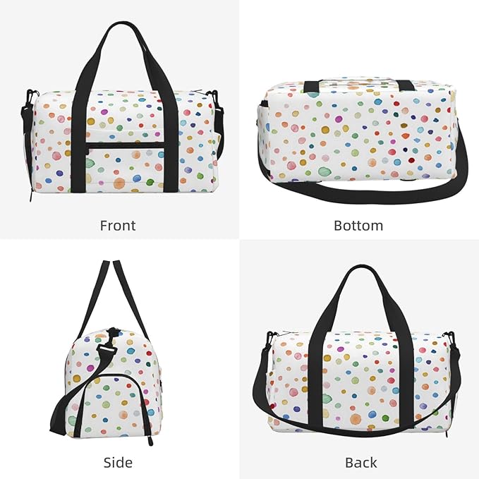 Rainbow Confetti Dots Watercolor Pattern Women'S Gym Duffle Bag With Shoes Compartment, Ideal For Travel, Gym, Sports, Duffel, Weekender