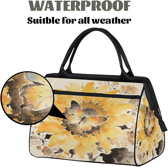 Travel Gym Carrying Bag - Boho Watercolor Sunflower Overnight Weekender Bag for Women Men Girls - Shoulder Large Capacity Tote Bag for Travel, Yoga, School,Mommy Hospital Bag for Labor and Delivery