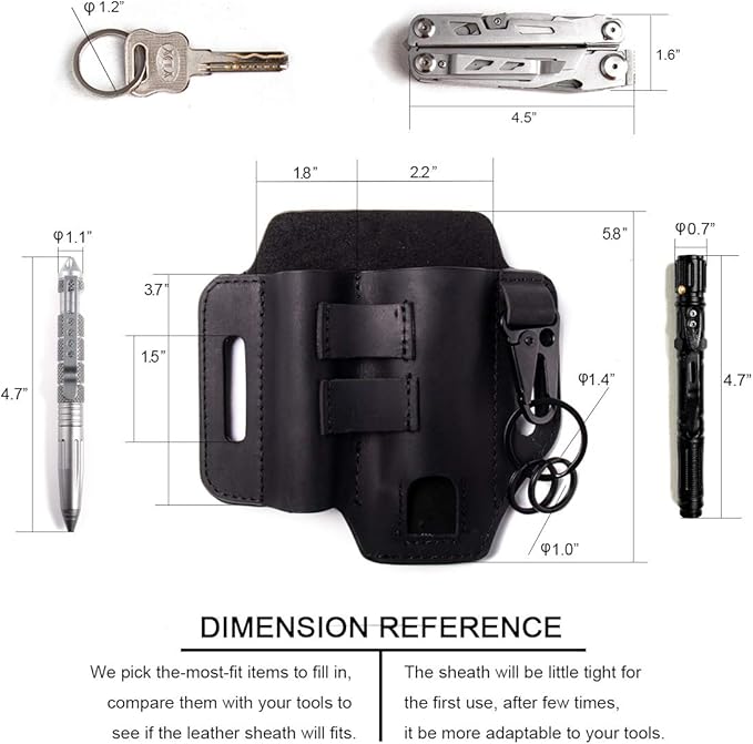 Gentlestache Multitool Belt Sheath, EDC Leather Belt Organizer, Belt Holder with Multitool Pouch, Flashlight Holder, Pen Holder and Keychain Clip, Practical EDC Belt Pouch for Men