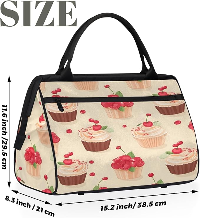Cake Cherry Overnight Weekender Bag for Women Men Travel Duffel Bags Waterproof Luggage Carry on Sports Yoga Gym Bag