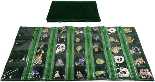 Travel Jewelry Roll Bag Portable Organizer Pouch With Grids&PVC Cover Storage Bags for Necklace, Bracelet, Bracelet,Ring, Badge, Pendant