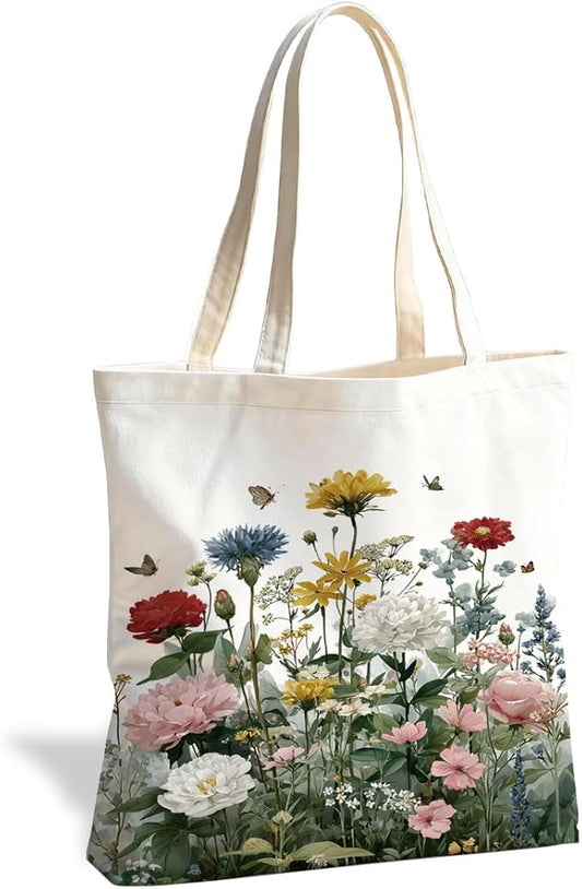 Canvas Tote Bag for Women, Vintage Print Handbag, Aesthetic Shopping Bag for Work Travel Beach, Everyday Shoulder Tote