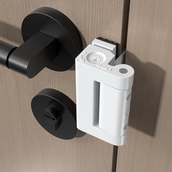 Adjustable Heavy Duty Zinc Alloy Portable Door Lock,Security Device for Enhanced Safety,for Home,Hotels,Travel,Apartments Prevents Unauthorized Entry,No Drill (1, White)