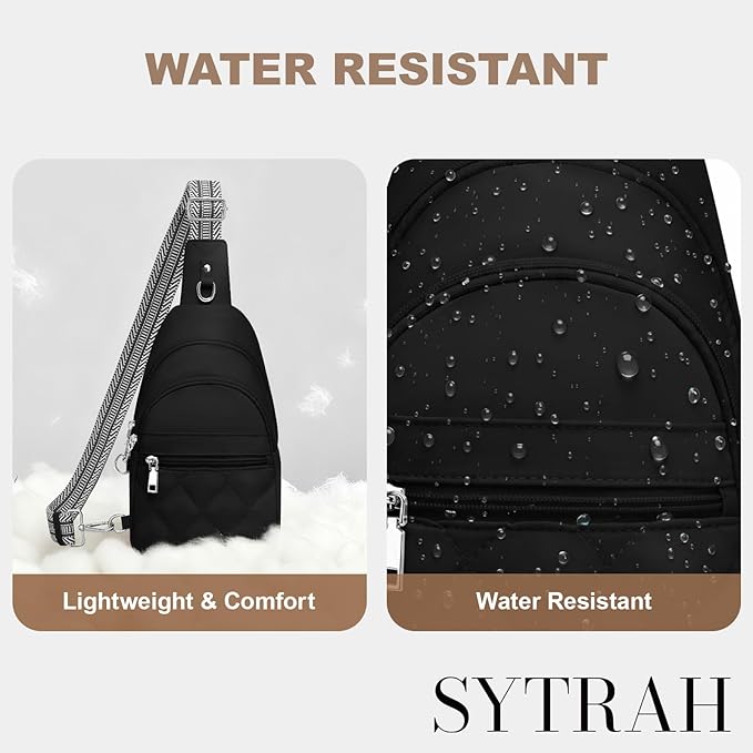 Sling Bag for Women, Anti-Theft RFID Crossbody Bag Nylon Sling Purse for Travel, Puffy Small backpack for Daily Hiking Sports Black