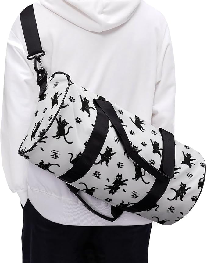 Weekender Carry on Beach Yoga Bag Sport Gym Fitness Tote Overnight Weekender Travel Bags for Men Women (Black Cat Paw Print)