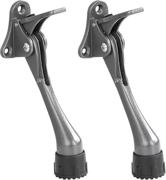 Kickdown Door Stopper 5Inches - 2 Packs One Touch Adjustable Height Door Stop for The Bottom of Door The Bottom of Door Aluminum Alloy Metal Door Stopper with Rubber Tip Silver Gray