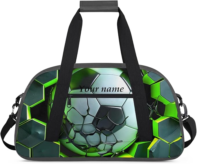 Custom Gym Bag Gray Green Soccer Personalized Outdoor Sports, Travel Carry-On Luggage and Dance Practice Designed Specifically for Boys and Girls