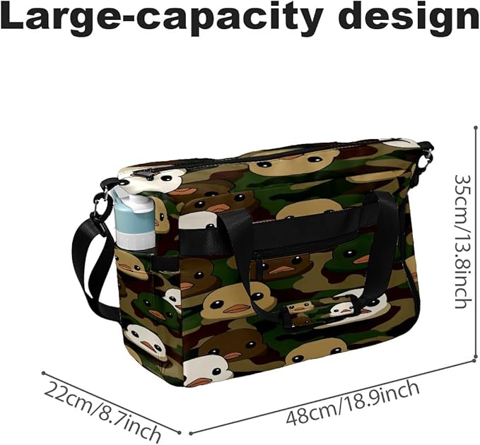Duck Camouflage Gym Bag for Women & Tennis Bag, Large Sports Duffel Bag Waterproof with Ventilated Shoe Compartment & Front Racket Sleeve, Lightweight Travel Weekender Overnight Bag