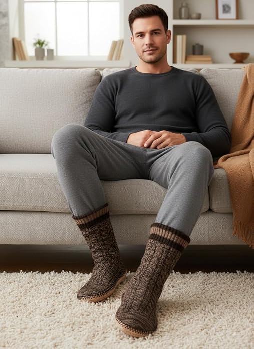 Cozylook Mens Slipper Socks Fleece Lined Non-slip Soles, Winter Soft Thick Cozy Home Boots, Warm Fuzzy House Shoes Indoor