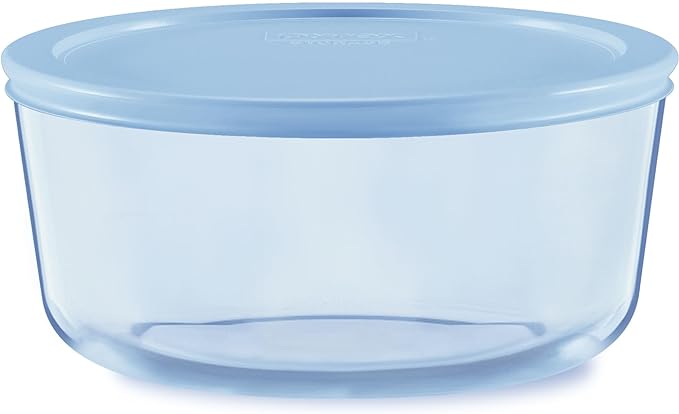 Pyrex Colors Tinted (7 Cup) Large Round Food Storage Container, Snug Fit Non-Toxic Plastic BPA-Free Lids, Freezer Dishwasher Microwave Safe