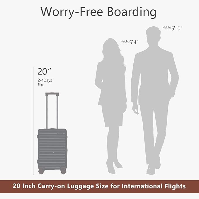 20-Inch Carry on Luggage,Carry-on Suitcase with Spinner Wheels and TSA Lock, 22x14x9 Airline Approved,Hardside Lightweight Travel Carry-on Luggage,Small Rolling Luggage (Grey, 20 IN)