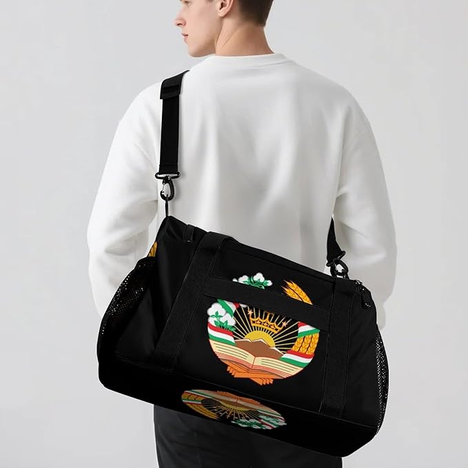 Emblem of Tajikistan Duffle Bag Gym Bag for Workout Travel Tote with Detachable Straps