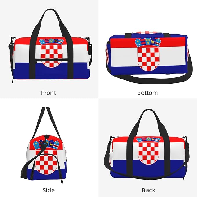 Republic of Croatia flag Print Gym Bag with Shoe Compartment for Women Men, 17.7in Sports Duffle Weekender Tote, Overnight Travel Duffel Bag Carry On