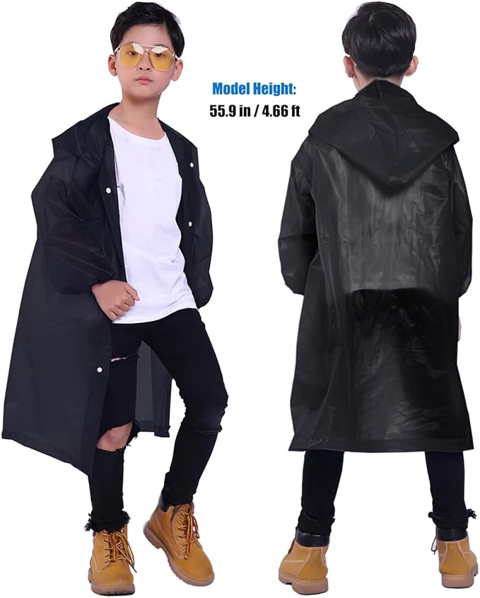 Kids Rain Jacket, 2 Pack Rain Ponchos for Kids - Reusable Raincoats for Boys and Girls Waterproof Outdoor Rain Gear