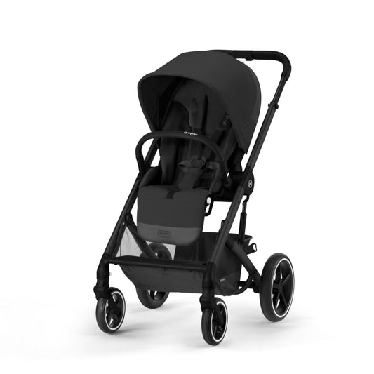 Cybex Balios S Lux Toddler and Baby Stroller with Reversible Seat, Unique One-Pull Harness, and Multiple Recline - Travel System Ready, with One Hand Fold, Black Frame/Moon Black Seat
