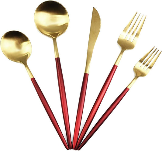 Gugrida 5-Piece 18/10 Stainless Steel Matte Gold Silverware Set, Kitchen Tableware Set, Dishwasher Safe