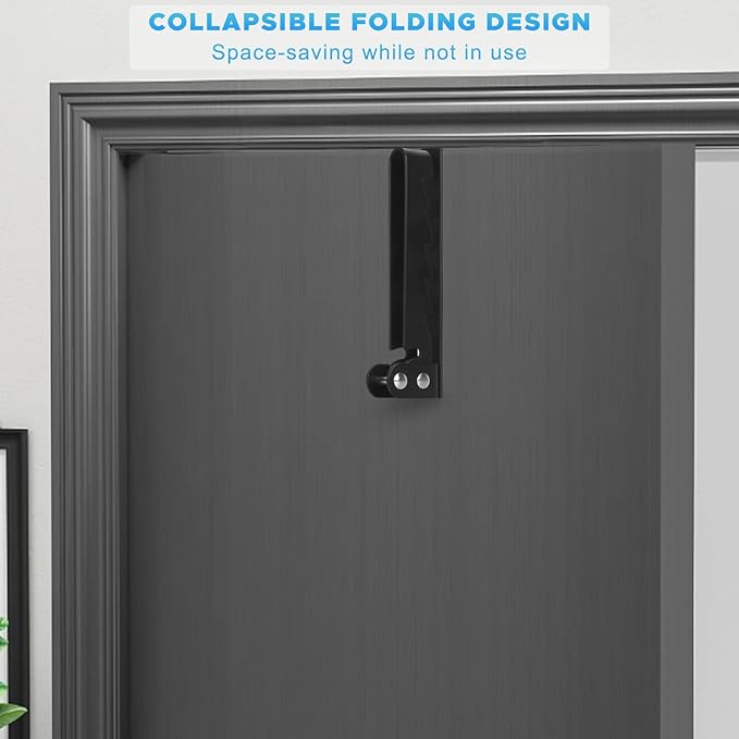 FYY Over The Door Hooks Hanger, 1 Pack Collapsible Folding Over The Door Organizer Rack Space Saving Hanging Storage Hanger for Clothes, Coats, Towels for Bedroom Bathroom Black
