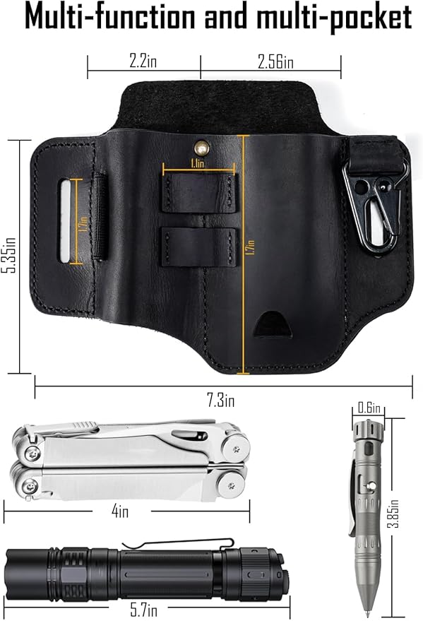ST2 Leather Multitool Sheath, EDC Leather Belt Organizer, Belt EDC Organizer for Leatherman Tools, Flashlight, Pen, and Keychain Clip, Great for Work and Daily Use, Ideal Gift for Men