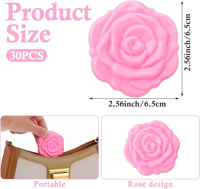 30 Pcs Pink Compact Mirror Bulk Plastic Portable Foldable Rose Flower Shaped Makeup Mirror Handheld Pocket for Women Girls Bridesmaids Travel Wedding Tea Party