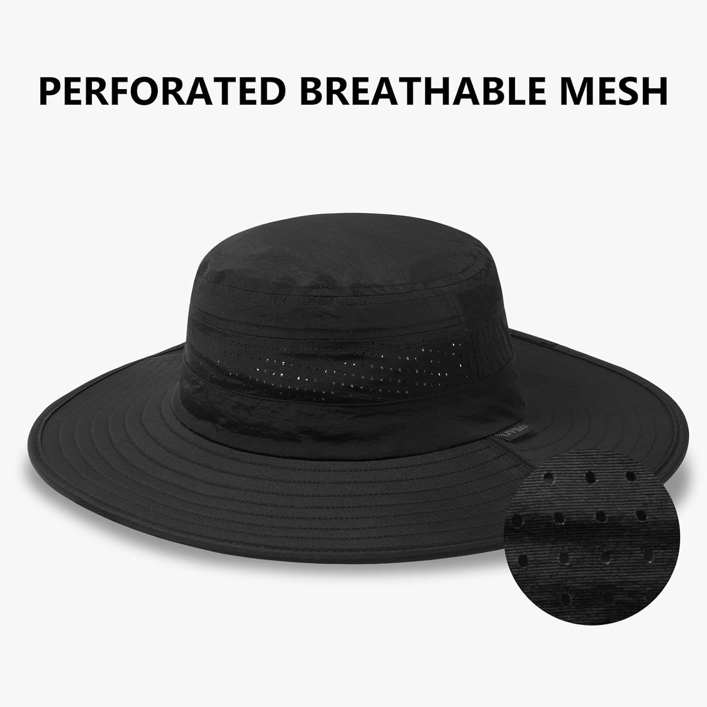 UPF 50+ Foldable Brim Water-Resistant Sun Bucket Hat with Laser Perforated Mesh Adjustable for Men Women Outdoor