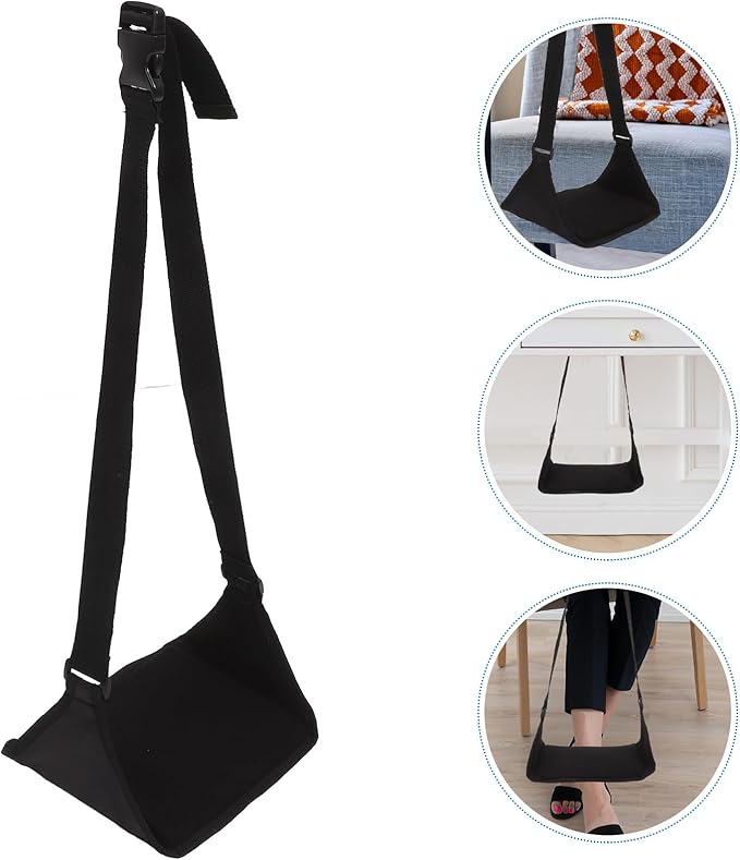 PRETYZOOM Portable Airplane Foot Hammock Footrest for Travel with Pe Board Support, Adjustable Dark Foot Rest Cushion for Adults, Airport and Office Footrest Essentials