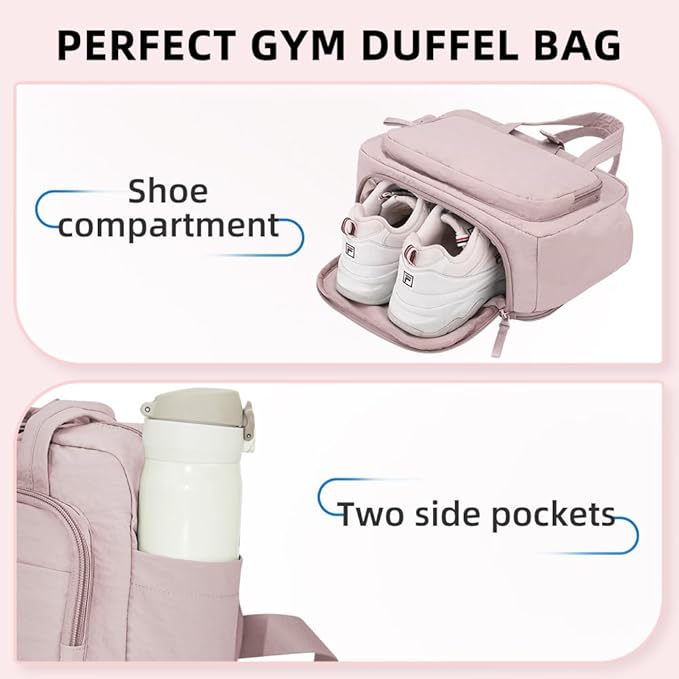 mini gym bag for women, travel duffel bag with wet pockets and Shoe Compartment,Lightweight carry on weekender duffel, water resistant,for sports,yoga,dance,black