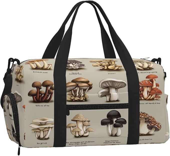 Sports Gym Bag Oyster Mushrooms Pattern Travel Duffel Bag With Shoe Compartment Shoulder Strap, Lightweight Water-Resistant Weekend Overnight Totes For Women Men