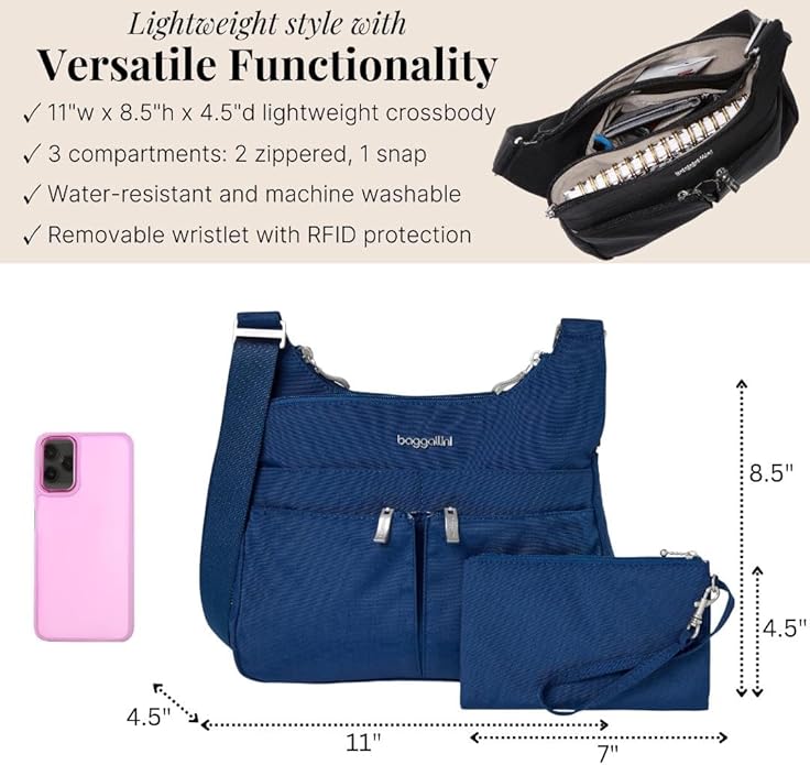 Baggallini Crossbody Travel Bag 11x8.5 Lightweight Water-resistant Nylon Handbag