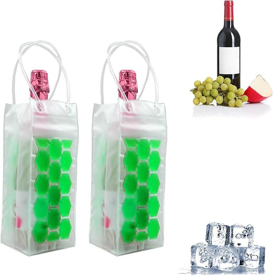 Ice Wine Bag, Beer Cooler, Wine Refrigerator, Wine Bottle Cooler, Portable Folding Transparent Beer Bag, Suitable for Champagne or White Wine, Chilled Beer, Parties, Wine Cooling Bucket (Green)