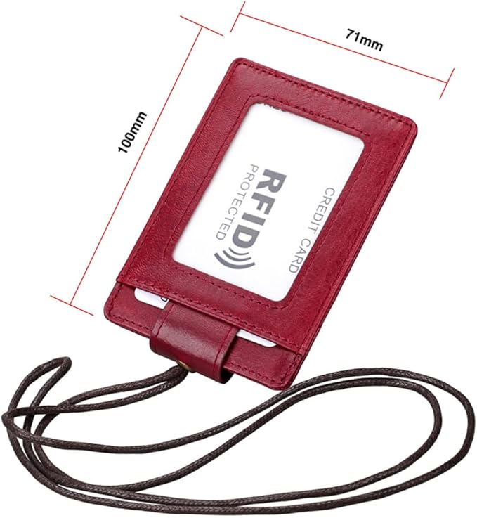 Leather RFID Boarding Pass Id Holder for Travel Lightweight Hanging Neck Style Document Organizer for Students Professionals Red
