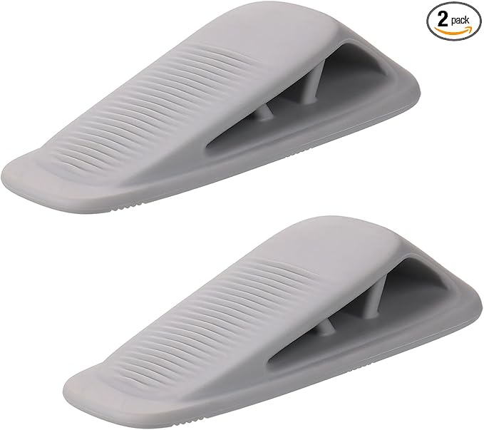 Fursafe&Q Rubber Door Stoppers for Bottom of Door, Door Stop Wedge with Holder, Heavy Duty Doorstops 2 Pack, Wall Protector for Home & Office & School & Commercial Doorstop Keep Open Stack Grey