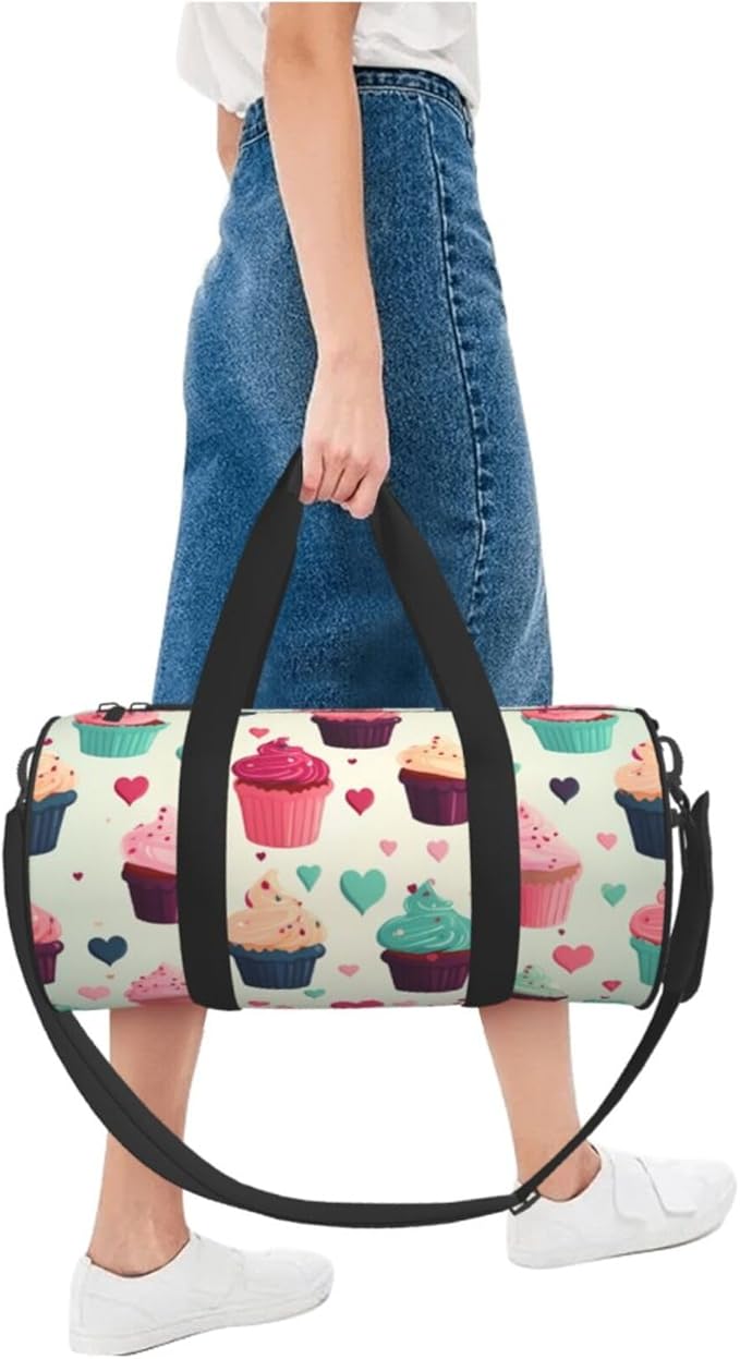 Travel Duffel Bag Lightweight Carry On Weekender Overnight Bags Cupcake candy hearts sweet Sports Tote Gym Backpack with Adjustable Strap Hospital Bags Foldable Luggage Bag for Women Men