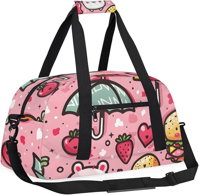 Strawberry Love Burger Kids-Duffel-Bags Gymnastics Dance Bag Carry-On Overnight Travel Gym Lightweight Dance Sports Bags For Girls Boys Kids，