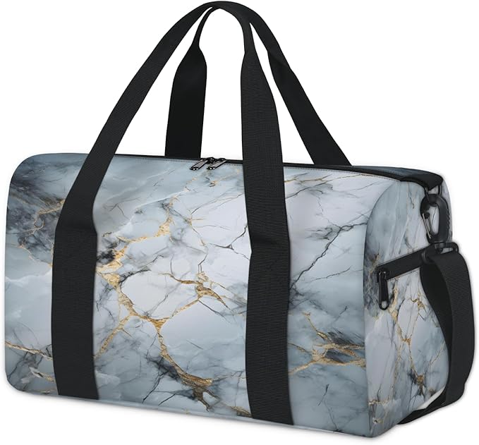 Marble Gym Bag for Women 17 inch Waterproof Carry On Overnight Weekender Bag Sports Duffel Tote Bags for Travel Workout