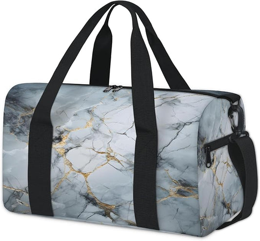 Marble Gym Bag for Women 17 inch Waterproof Carry On Overnight Weekender Bag Sports Duffel Tote Bags for Travel Workout