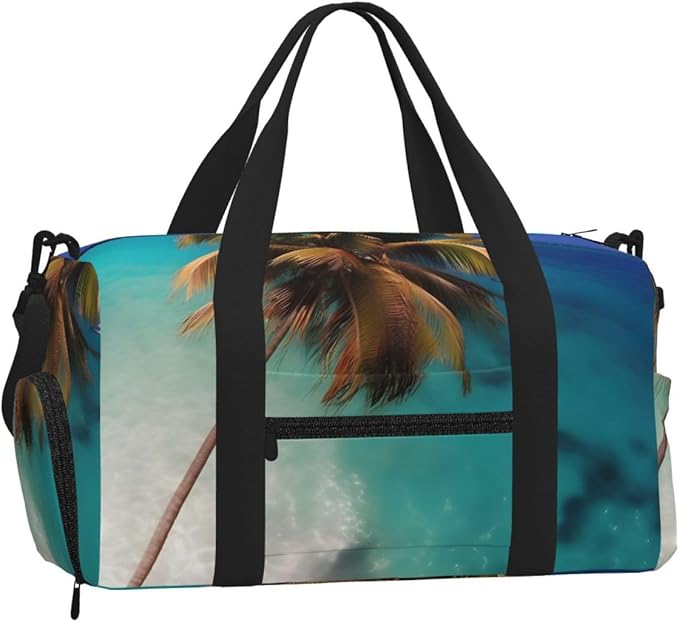 Caribbean Islands Print Gym Bag with Shoe Compartment for Women Men, 17.7in Sports Duffle Weekender Tote, Overnight Travel Duffel Bag Carry On