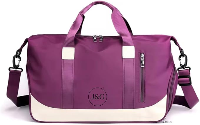 J&G Waterproof Gym Duffel Bag – Lightweight Travel & Sports Bag with Shoe Compartment and Wet Pocket for Men & Women – Carry-On Weekender for Gym, Beach, Trips – 8 Colors (Purple)